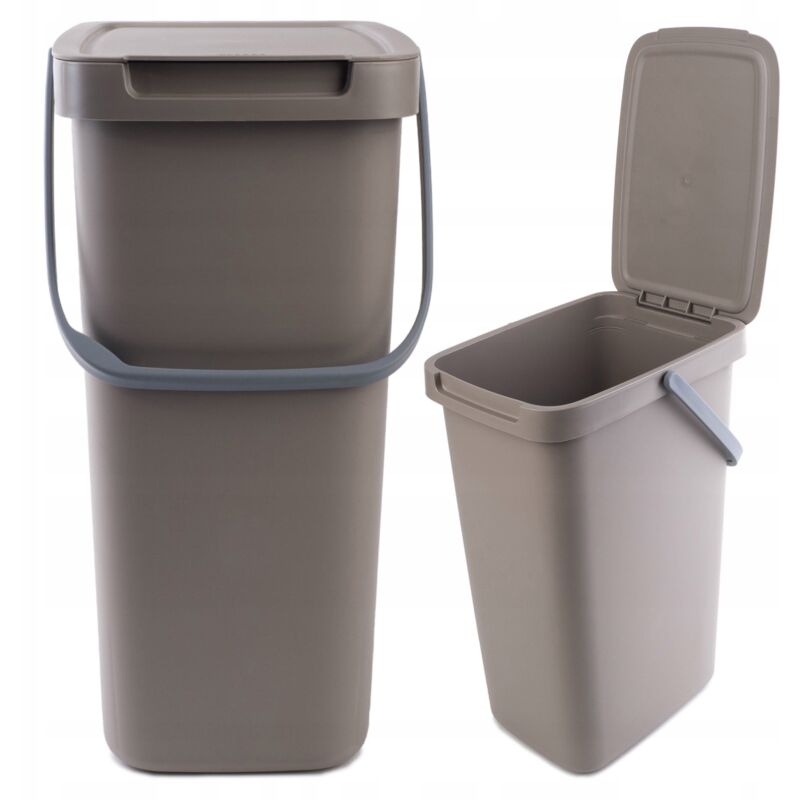 foto del prodotto pattumiera con coperchio e maniglia, plastica, per riciclaggio, rettangolare con coperchio incernierato marrone, 12 l kadax