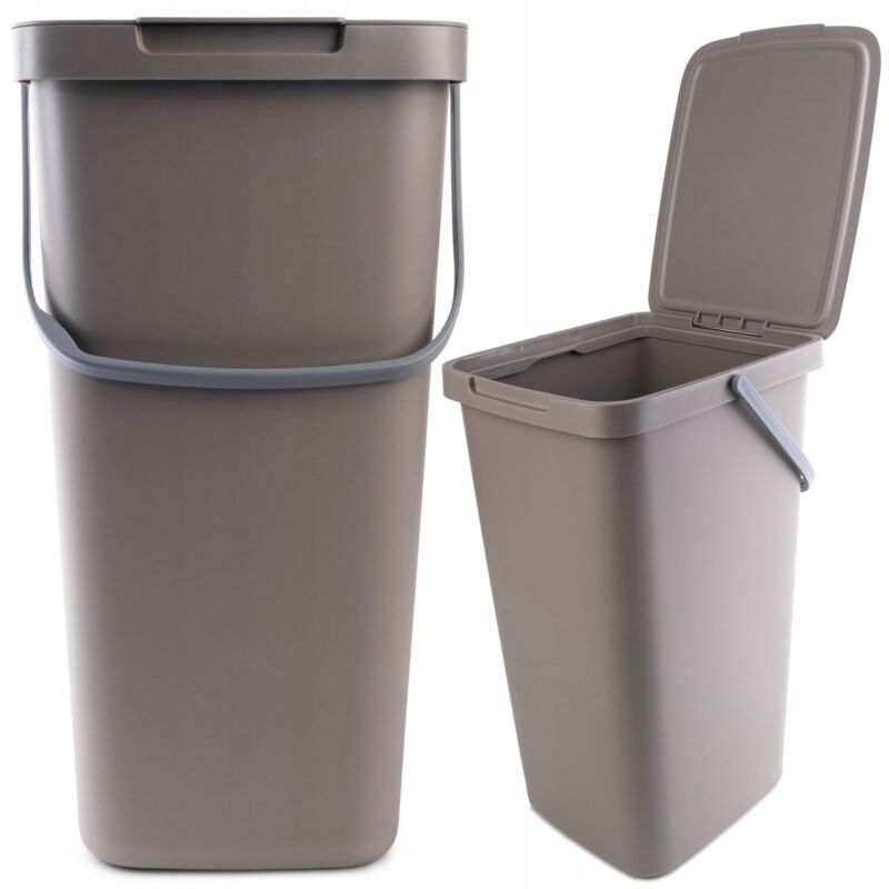 foto del prodotto pattumiera con coperchio e maniglia, plastica, per riciclaggio, rettangolare con coperchio incernierato marrone, 25 l kadax