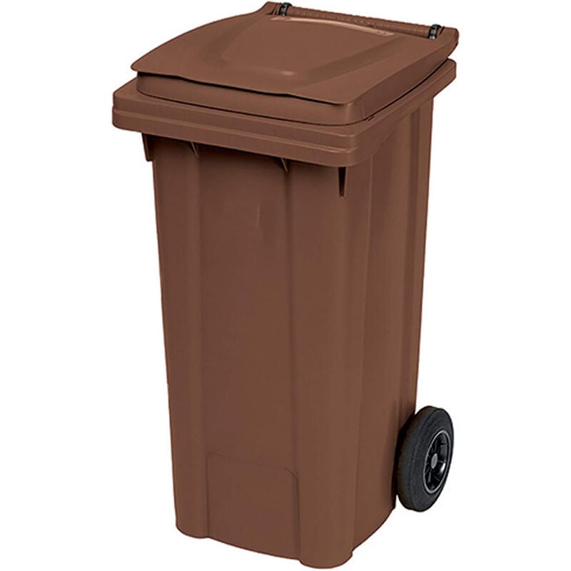 foto del prodotto pattumiera con ruote bidone in plastica per raccolta differenziata 120 litri carrellati da pub bar ristoranti giardino casa colorigenerali marrone