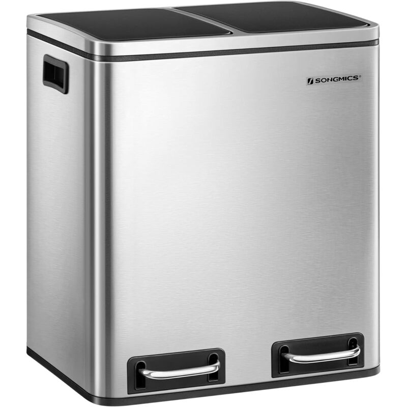 foto del prodotto pattumiera contenitore con doppio cestino interno e pedale in acciaio inossidabile isolamento odore 2 x 15l