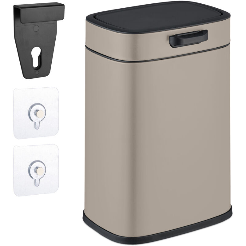 foto del prodotto pattumiera da appendere in cucina, cestino da 5 l, secchio per umido estraibile, coperchio, in ferro, beige relaxdays