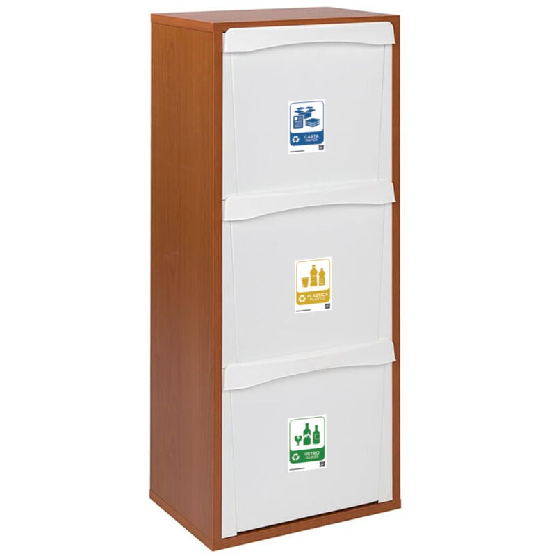 foto del prodotto pattumiera da cucina ciliegio 3 contenitori basculanti la raccolta differenziata mobile cestino rifiuti interno slim salvaspazio