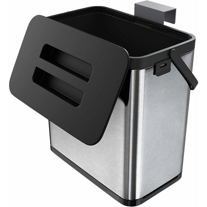 foto del prodotto pattumiera da cucina, montata a parete per porta di credenza, pattumiera sospesa in acciaio inox anti impronta 3l 