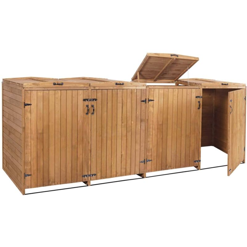 foto del prodotto pattumiera da esterno per riporre contenitori spazzatura fino a 8 contenitori con coperchio 126x316x98 cm in legno certificato fsc marrone 040002872