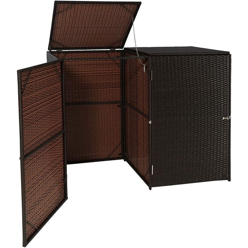 foto del prodotto pattumiera da esterno per riporre i contenitori della spazzatura fino a 2 bidoni con coperchio in polyrattan 2x120 litri marrone 040002856
