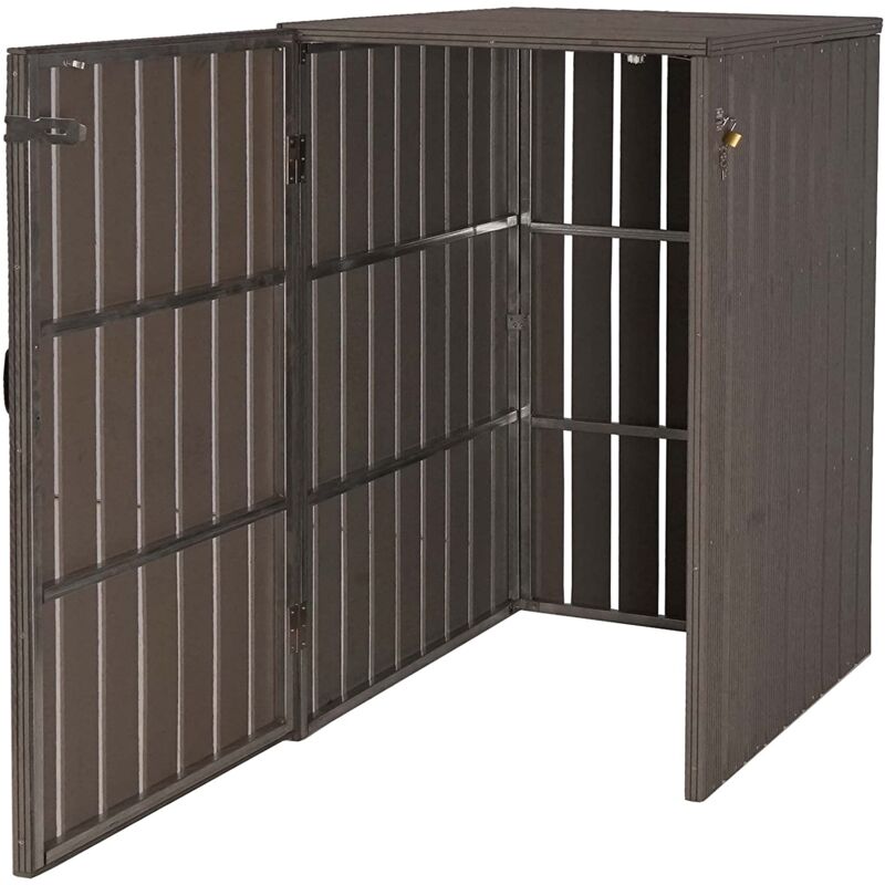 foto del prodotto pattumiera da esterno per riporre i contenitori della spazzatura fino a 2 contenitori con coperchio 115x77x97 cm grigio metallo effetto legno