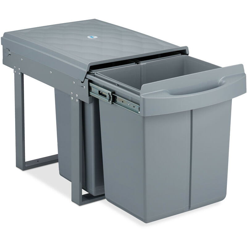 foto del prodotto pattumiera estraibile, 3 bidoni raccolta differenziata sottolavello, 20 l, 2x 10 l, 41,3x34x51,8 cm, grigio relaxdays