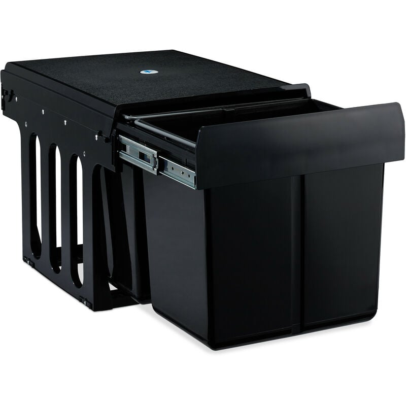 foto del prodotto pattumiera estraibile con 2 secchi, bidoni raccolta differenziata sotto lavello, 2x15 l, 35,1x34,3x48 cm, nero relaxdays