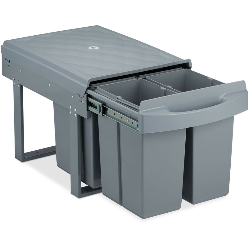 foto del prodotto pattumiera estraibile con 4 secchi, bidoni raccolta differenziata sottolavello, 4x 8l, 34,6x34x51,8 cm, grigio relaxdays