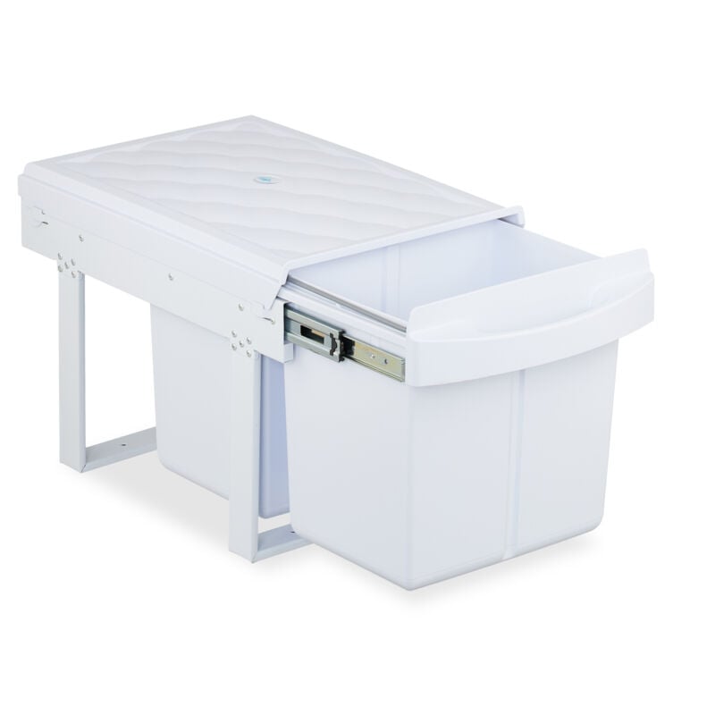 foto del prodotto pattumiera estraibile sottolavello, cestino raccolta differenziata 2 scomparti da 15l, 34,6x34x51,8 cm, bianco relaxdays