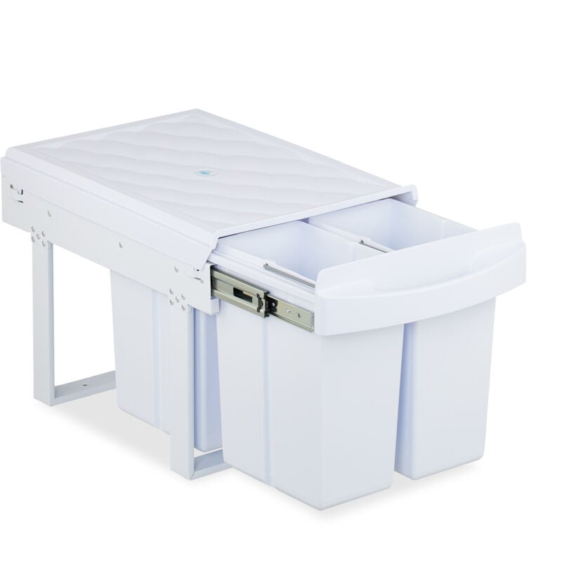 foto del prodotto pattumiera estraibile sottolavello, cestino raccolta differenziata 4 scomparti da 8 l, 34,6x34x51,8 cm, bianco relaxdays