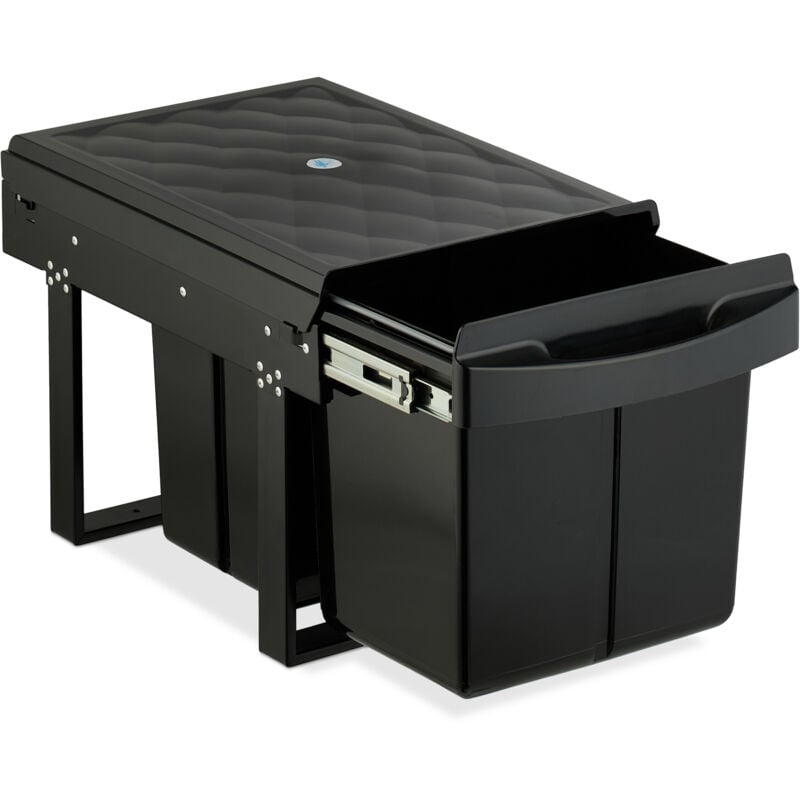 foto del prodotto pattumiera estraibile sottolavello, cesto raccolta differenziata 3 scomparti 15l e 8l, 34,6x34x51,8 cm, nero relaxdays