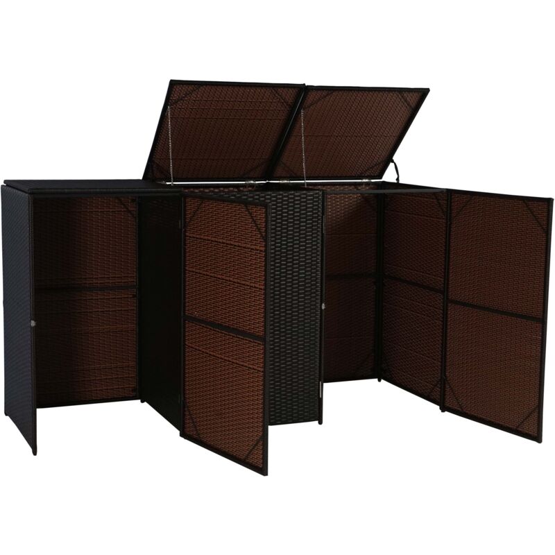 foto del prodotto pattumiera in polyrattan marrone ripara 3 scomparti tre coperchi incernierati struttura in acciaio 120 l 040008229