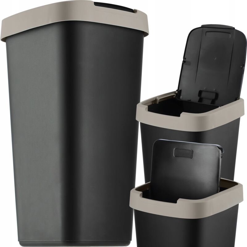 foto del prodotto pattumiera kadax da 25 l, con coperchio basculante, per la raccolta differenziata, in plastica, robusta, nera e marrone chiaro
