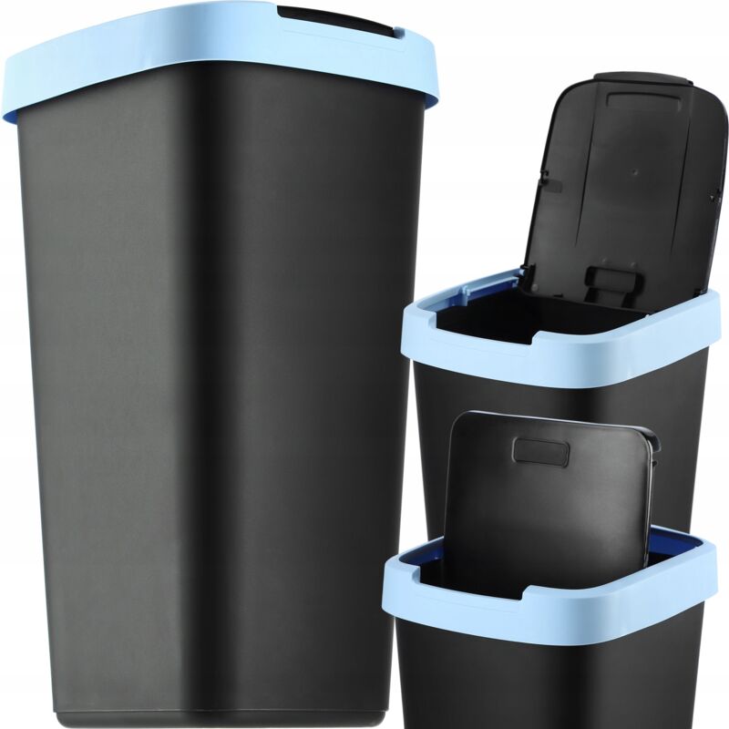 foto del prodotto pattumiera kadax da 25 l, con coperchio basculante, per la raccolta differenziata, plastica, robusta, nera e blu