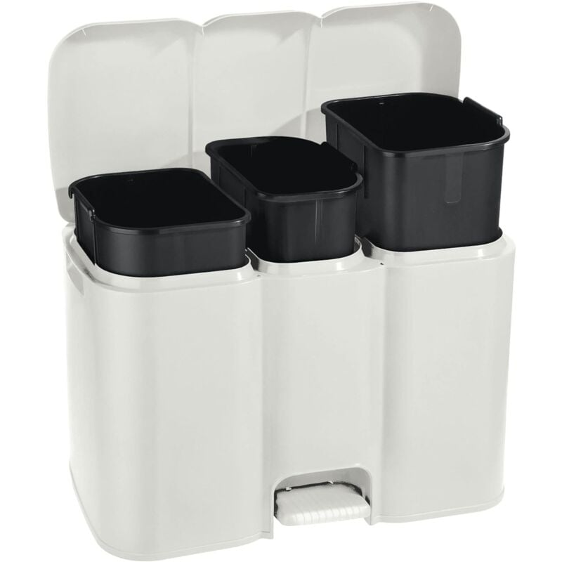 foto del prodotto pattumiera mastello 3 in 1 contenitori apertura a pedale per raccolta differenziata rifiuti immondizia spazzatura bidone secchio bianco 42l x 30l x