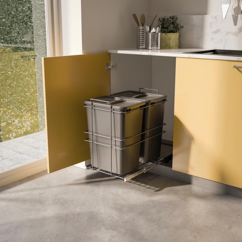 foto del prodotto pattumiera per differenziata recycle da cucina, 2 x 35 l, fissaggio sul fondo ed estrazione manuale