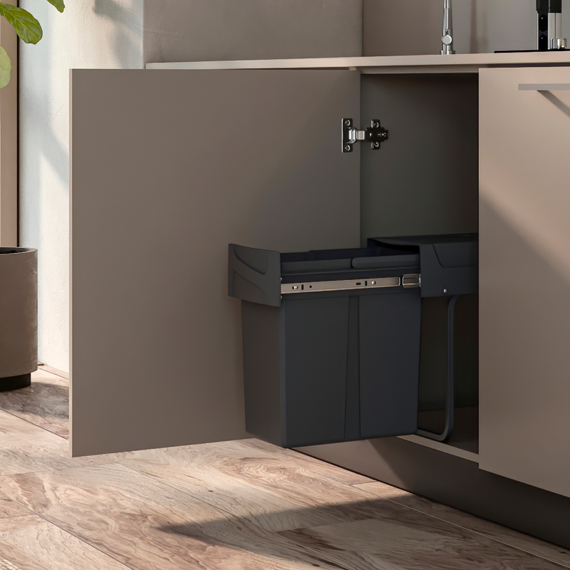 foto del prodotto pattumiera per raccolta differenziata 20l recycle per cucina, fissaggio inferiore, estrazione manuale. plastica grigio..