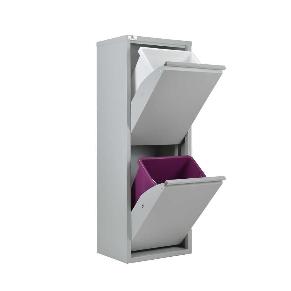 foto del prodotto pattumiera per raccolta differenziata ecopatty, 2 bidoni, grigio, mobile metallo salvaspazio, interno esterno