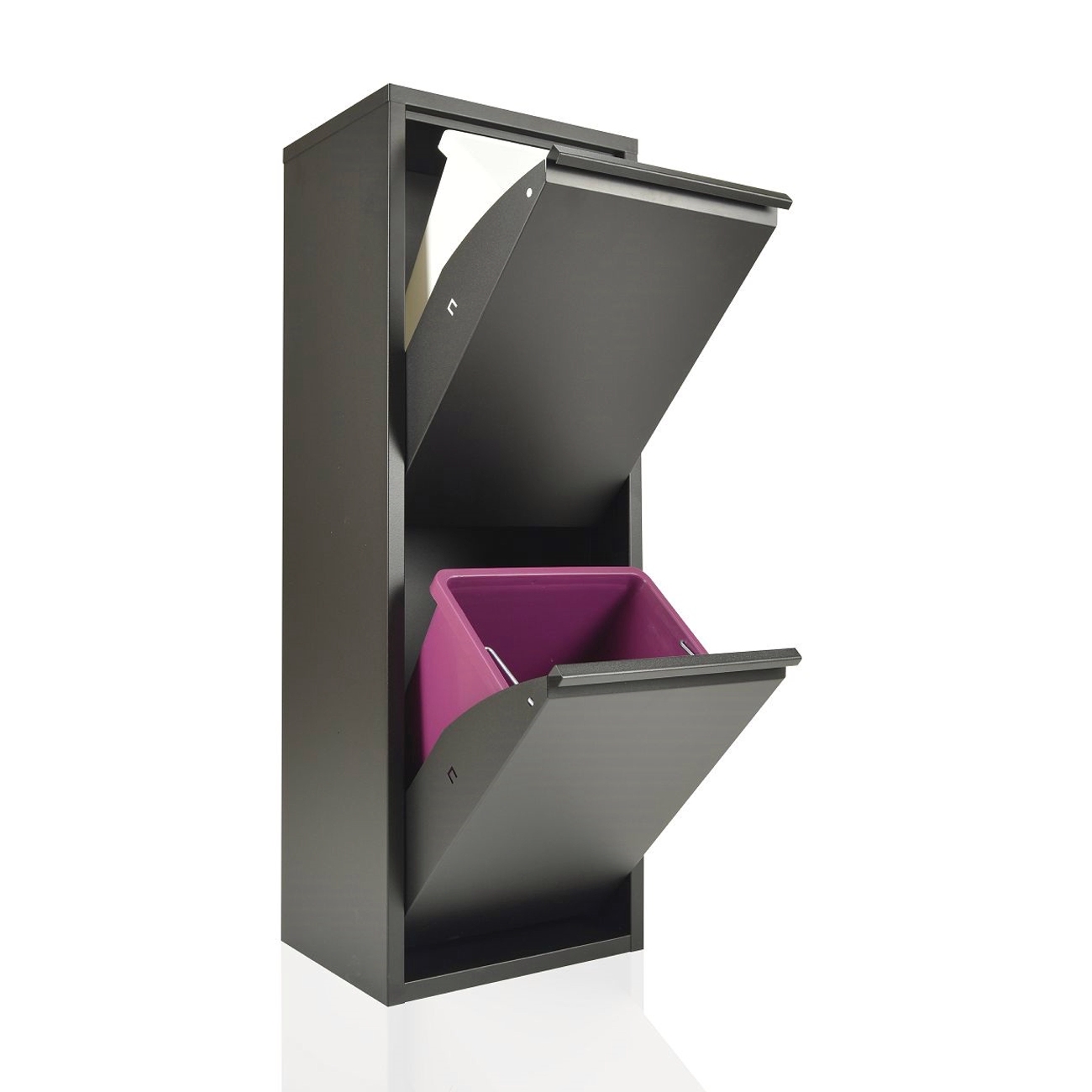 foto del prodotto pattumiera per raccolta differenziata ecopatty, 2 bidoni, nero, mobile metallo salvaspazio, interno esterno