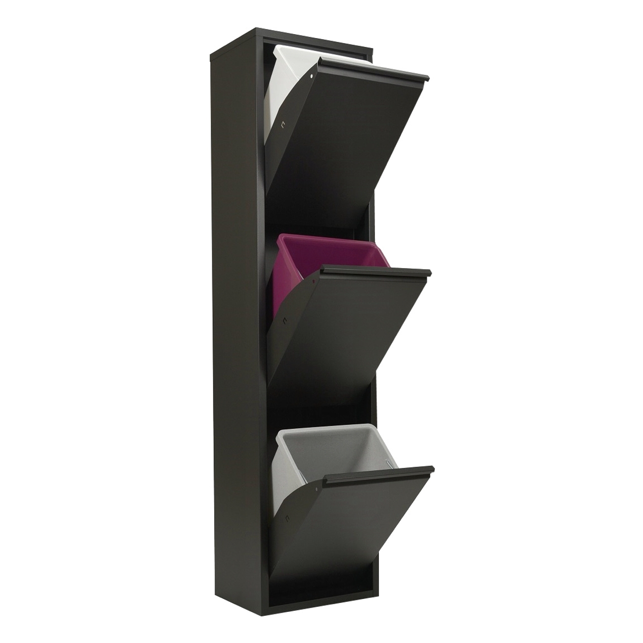 foto del prodotto pattumiera per raccolta differenziata ecopatty, 3 bidoni, nero, mobile metallo salvaspazio, interno esterno