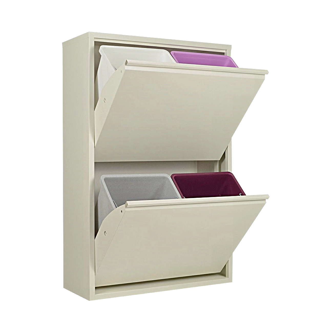 foto del prodotto pattumiera per raccolta differenziata ecopatty, 4 bidoni, bianco, mobile metallo salvaspazio, interno esterno