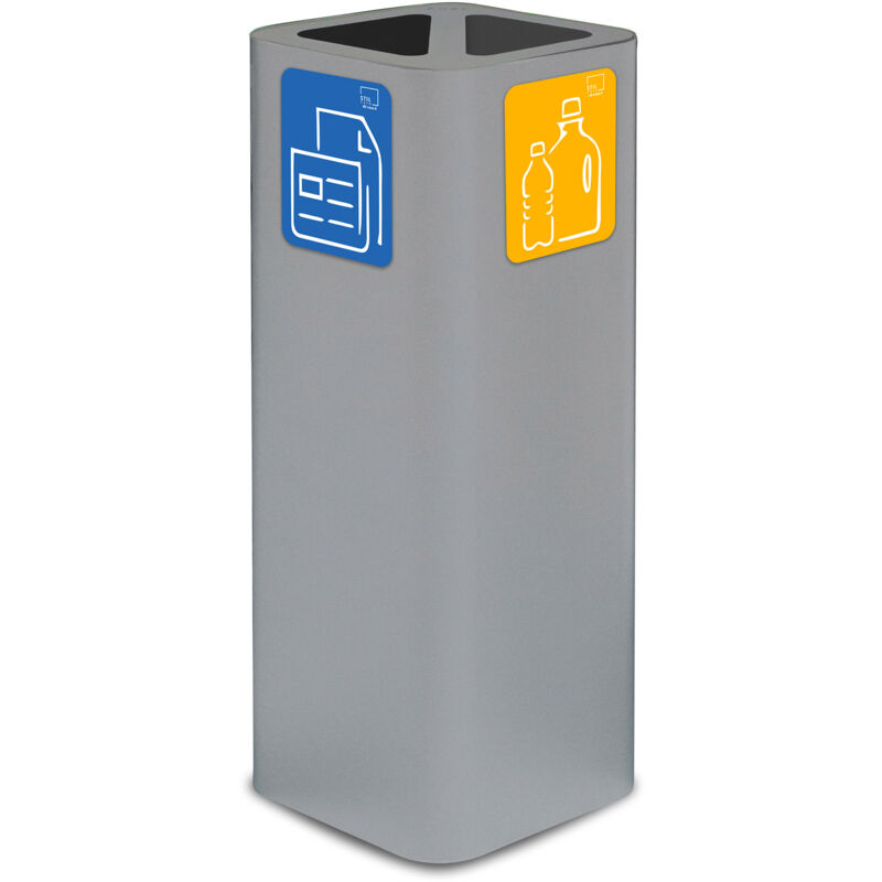 foto del prodotto pattumiera per raccolta rifiuti 30x30xh80 cm in acciaio verniciato cover a 2 scomparti grigio