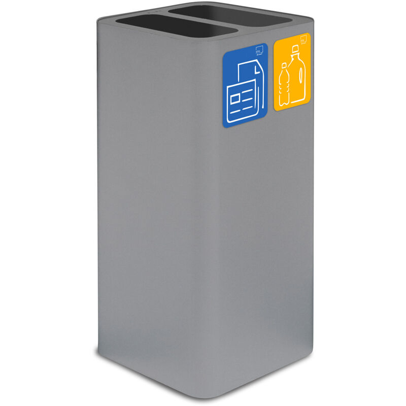 foto del prodotto pattumiera per raccolta rifiuti 38x38xh80 cm in acciaio verniciato cover a 2 scomparti grigio