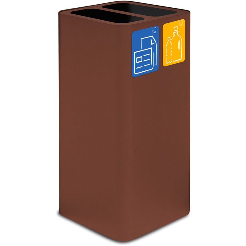 foto del prodotto pattumiera per raccolta rifiuti 38x38xh80 cm in acciaio verniciato cover a 2 scomparti marrone