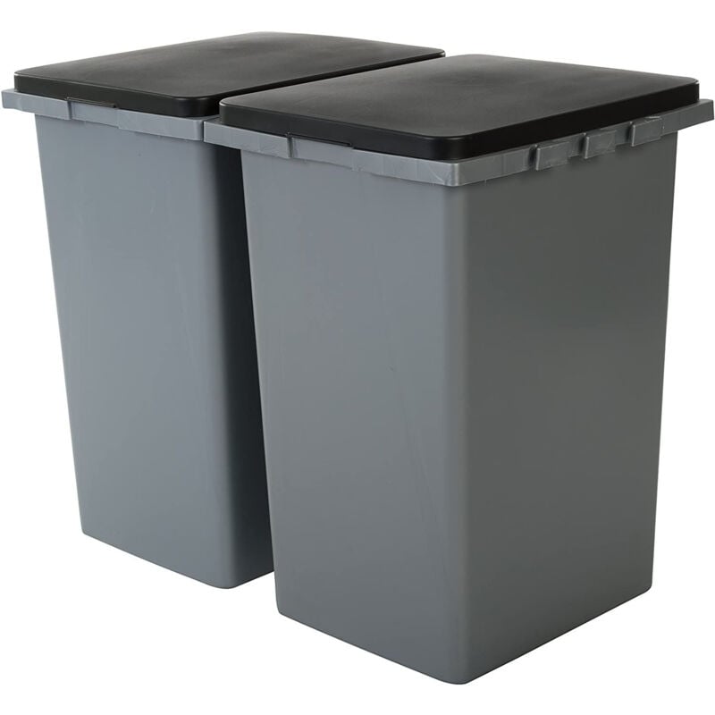 foto del prodotto pattumiera rettangolare in plastica con sistema di chiusura, set da 2, 45 l, rp 4 grigio, impilabile, clip di chiusura l34 x p38,5 x a55 cm