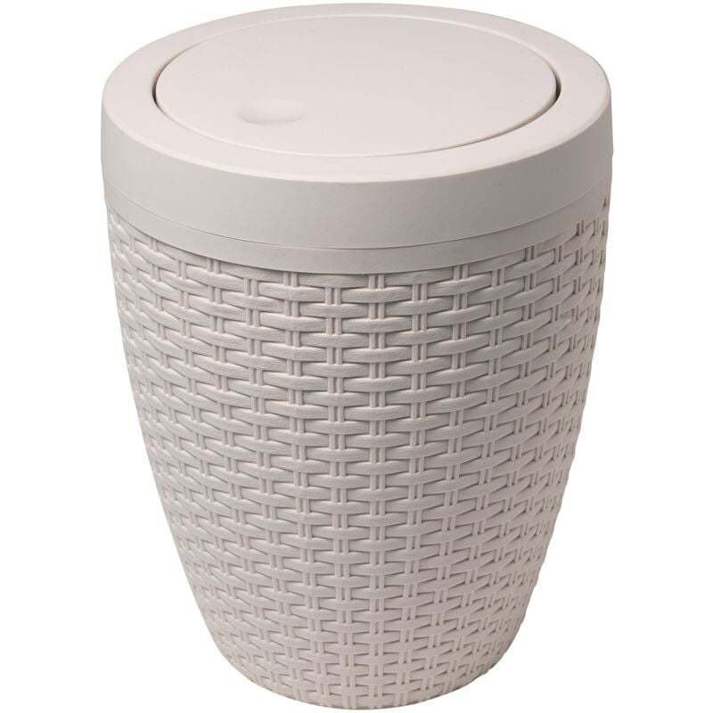 foto del prodotto pattumiera rotonda in rattan sintetico con coperchio basculante, lino calico, swing bin addis