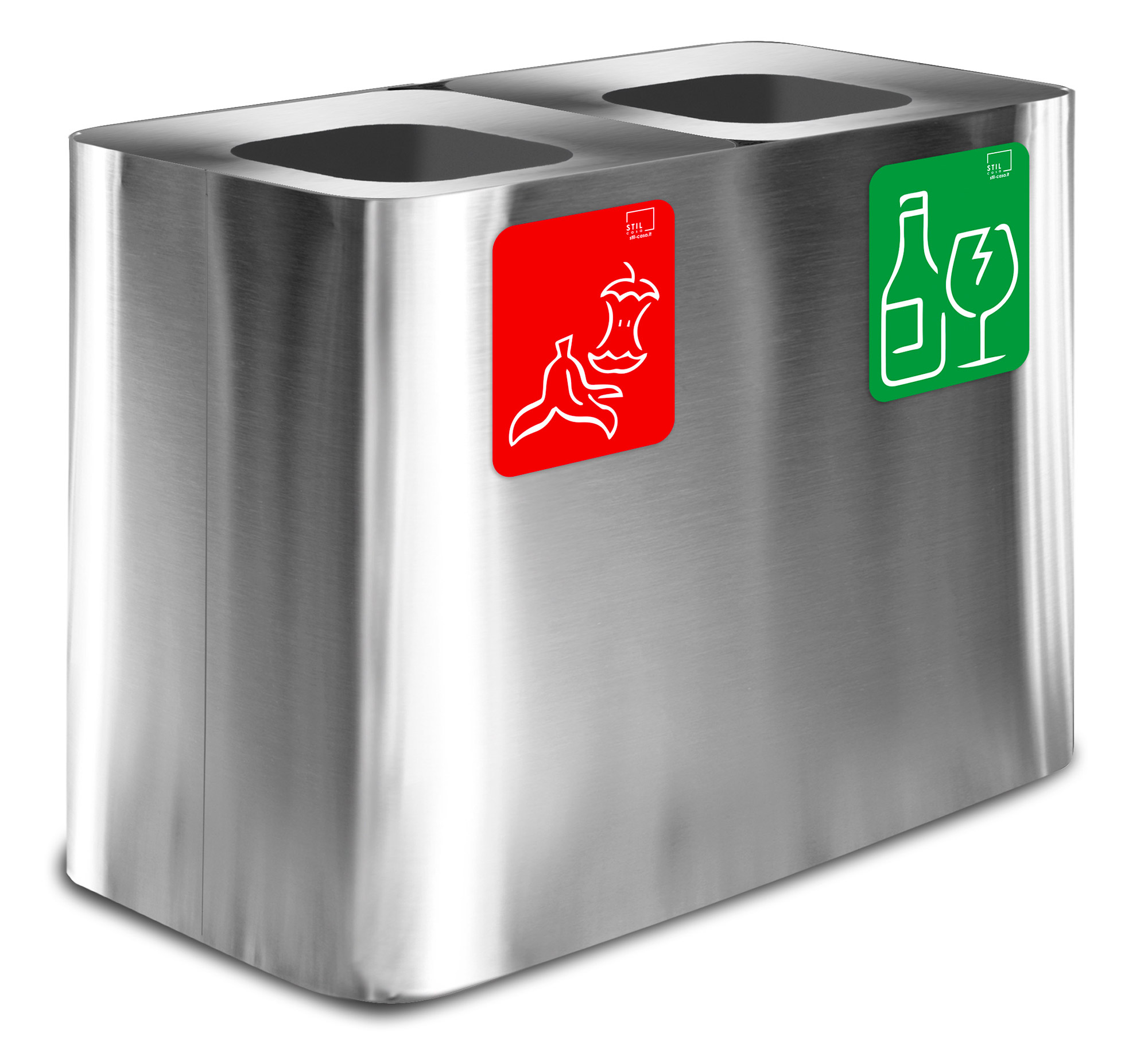 foto del prodotto pattumiera sistema di raccolta rifiuti 77x38xh50 cm in acciaio inox 2 scomparti argento