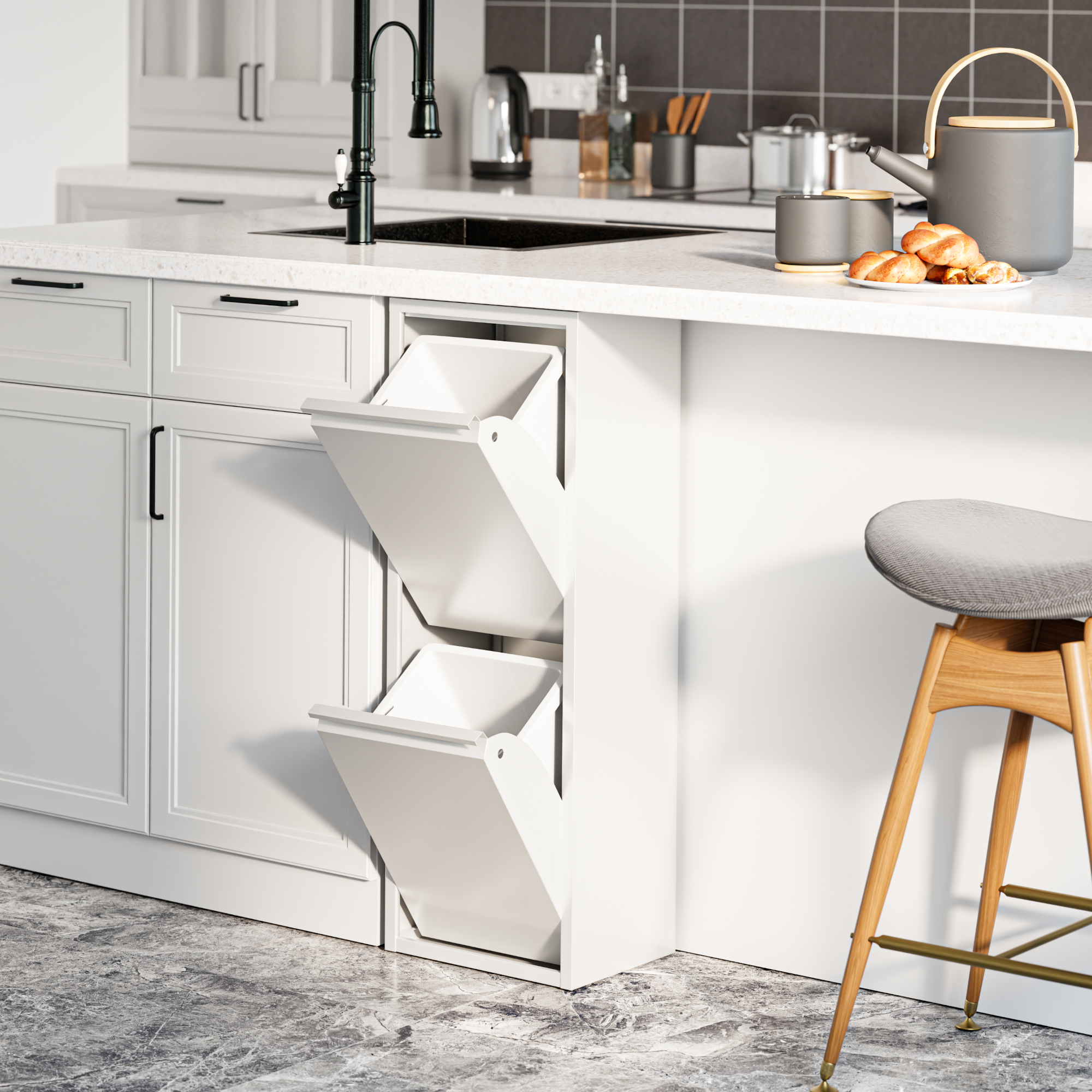 foto del prodotto pattumiera sollentuna per raccolta differenziata con 2 scomparti ribaltabili cestini a 14l bianco en.casa 