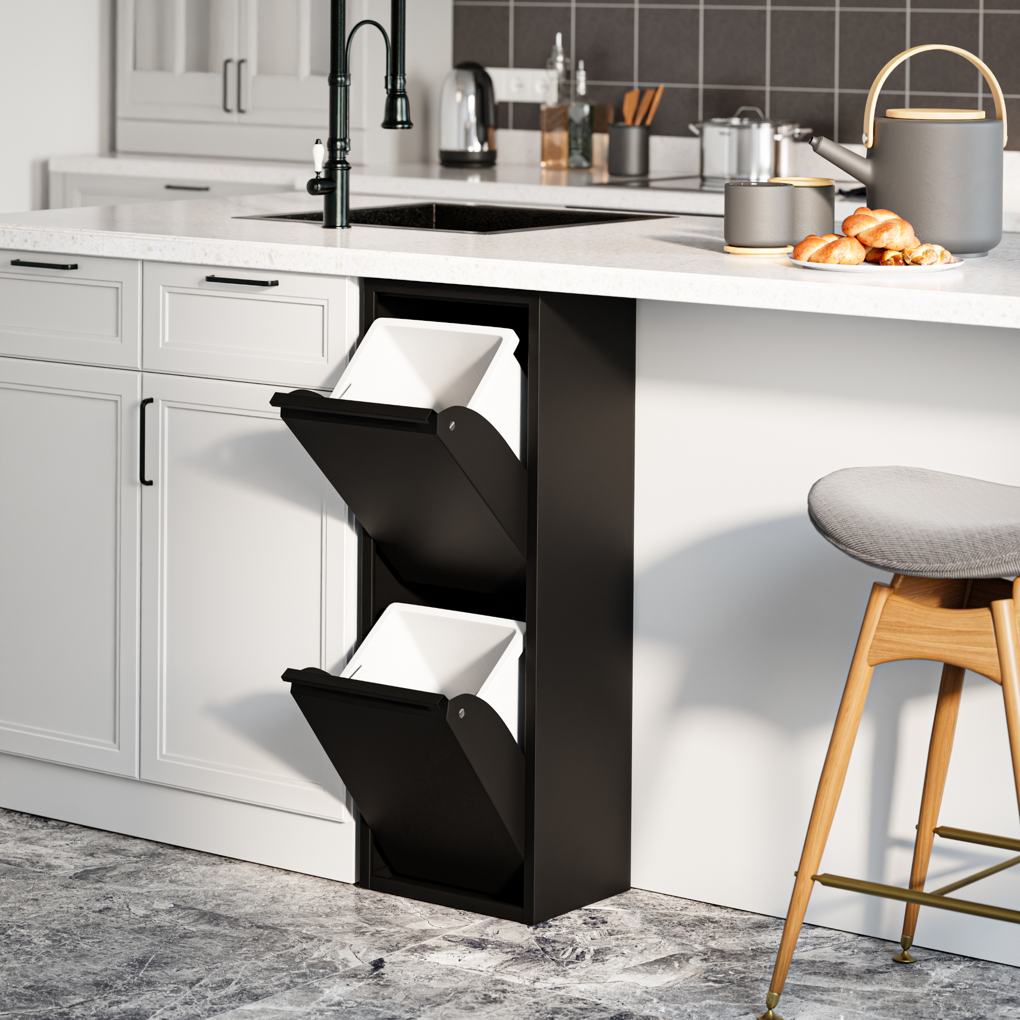 foto del prodotto pattumiera sollentuna per raccolta differenziata con 2 scomparti ribaltabili cestini a 14l nero en.casa 