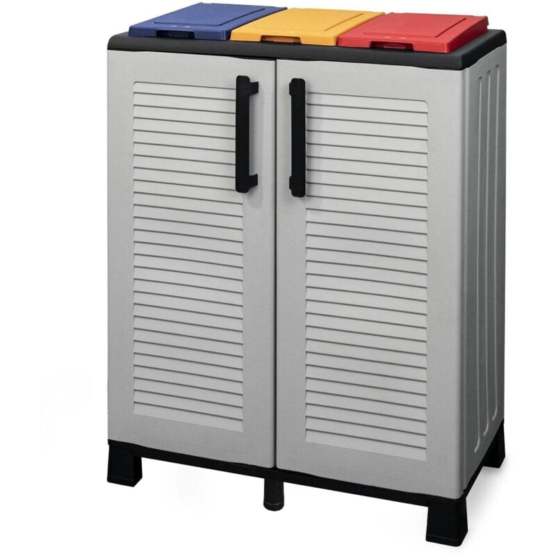 foto del prodotto pattumiera tremolite, cestino portarifiuti, bidone per raccolta differenziata a 2 ante, 100 made in italy, 68x37h90 cm, grigio chiaro e multicolore