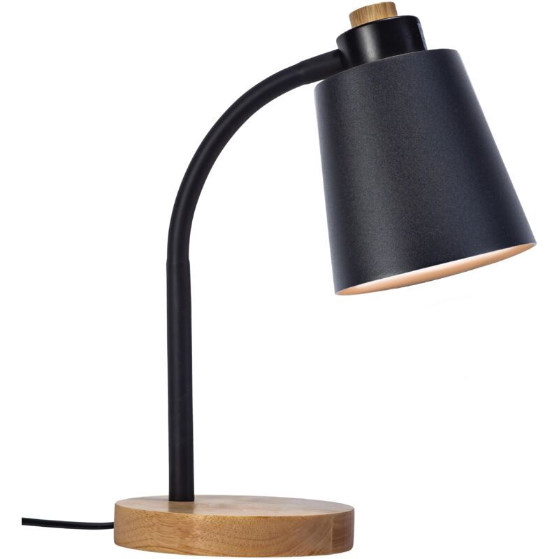 foto del prodotto pau l mpara de escritorio de estilo n rdico. flexo de escritorio e27 de acero negro y madera clara natural