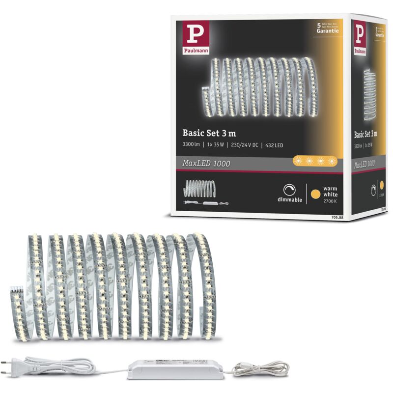 foto del prodotto paulmann 70588 set base function maxled 1000 3m luce calda 40w 230 24v 75va argento