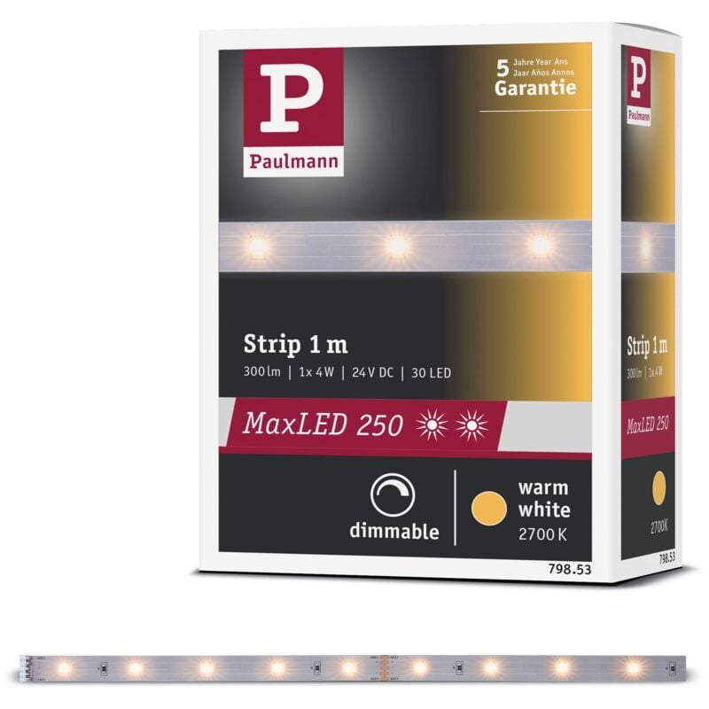 foto del prodotto paulmann 79853 strip led maxled 250 1m bianco caldo ip20 incl. 1 striscia da 4 watt strip fascia luminosa 2700 k