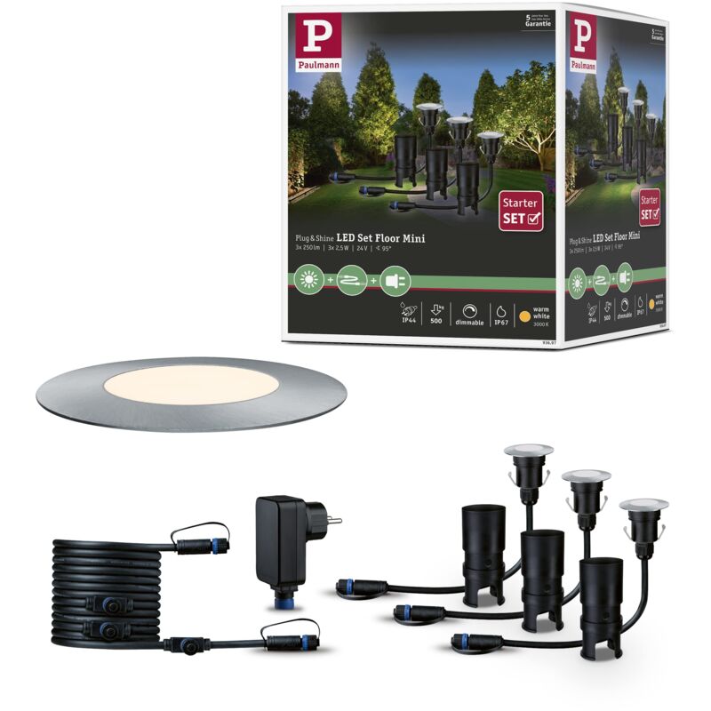 foto del prodotto paulmann 93697 outdoor plug shine floor mini set di base ip65 3000 k 3 x 2,5 w 24