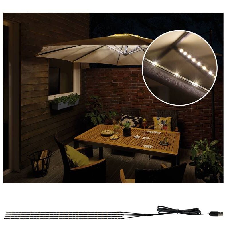 foto del prodotto paulmann 942.08 luce outdoor mobile parasol di lighting ip44 3000 k lampada per ombrellone 4 x 0.4 m luce nastri led stripes, plastica, 0.1 w,