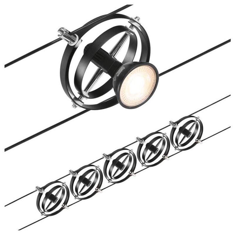 foto del prodotto paulmann corduo, sistema di cavi per faretti, 94440, set cardan, massima cc 5 pezzi da 10 watt l uno, estensibile, nero, opaco, cavi in plastica, gu