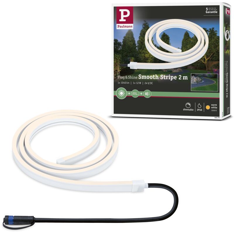 foto del prodotto paulmann licht paulmann 94679 plug shine lampada led per esterni strip smooth ip67 2m incl. 1x11 w dimmerabile bianco plastica 3000 k