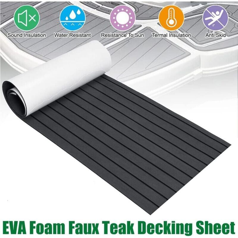 foto del prodotto pavimentazione per barche, yacht, decking, tappetino sintetico in schiuma eva, antiscivolo, autoadesivo, 240 x 60 x 0,6 cm, per barche, yacht,