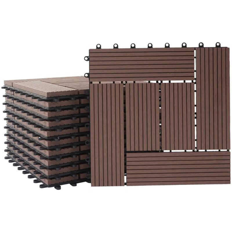 foto del prodotto pavimento in wpc balcone terrazzo aspetto legno 11 pezzi 30x30cm 1m teak offset colore caff 040005438