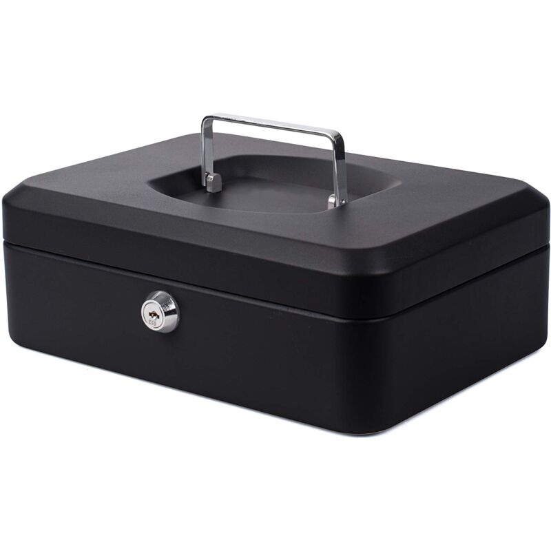 foto del prodotto pavo cassetta portavalori in metallo 10 inch, 25 x 18 x 9 cm, con 2 chiavi e vassoio per il cambio rimovibile, colore nero