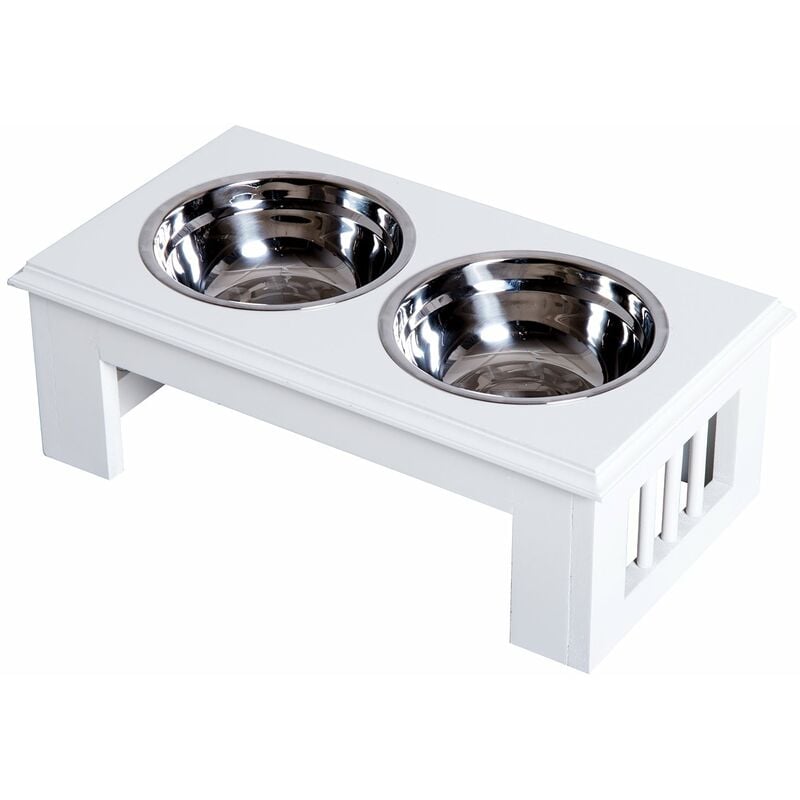 foto del prodotto paw ciotola per cani rialzata 2 piatti in acciaio 44x24x15 cm bianca