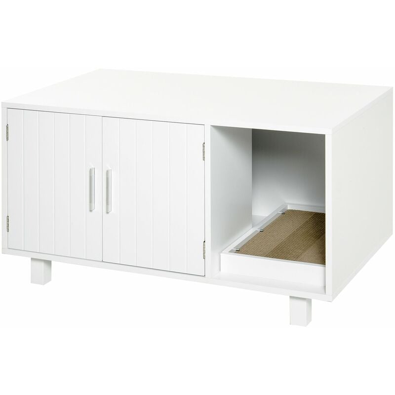 foto del prodotto paw mobile lettiera per gatti 91x52x50,5 cm 2 ante con tiragraffi bianca