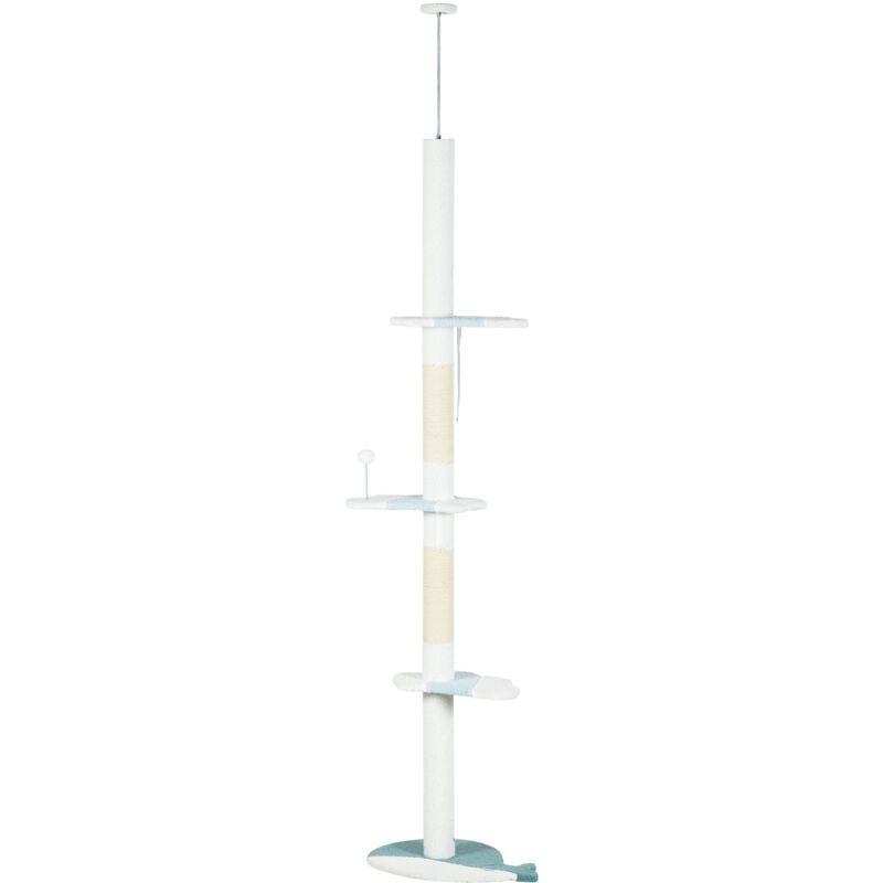 foto del prodotto pawhut albero per gatti tiragraffi a soffitto regolabile 225 255 cm bianco