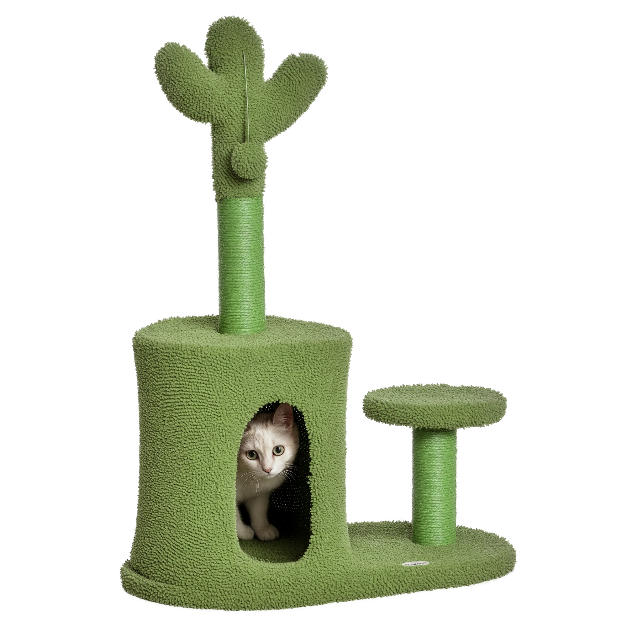 foto del prodotto pawhut albero tiragraffi per gatti adulti e gattini a forma di cactus con corda sisal, palline e cuccia, altezza 78cm, verde aosom
