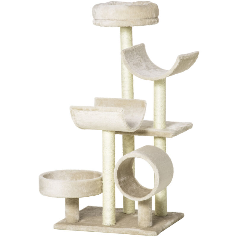 foto del prodotto pawhut albero tiragraffi per gatti alto 105 cm in peluche crema